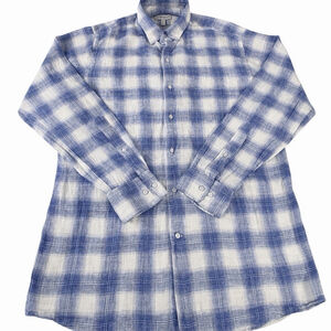 Peter Millar Mens Medium Blue Plaid Button Down Shirt Long Sleeve